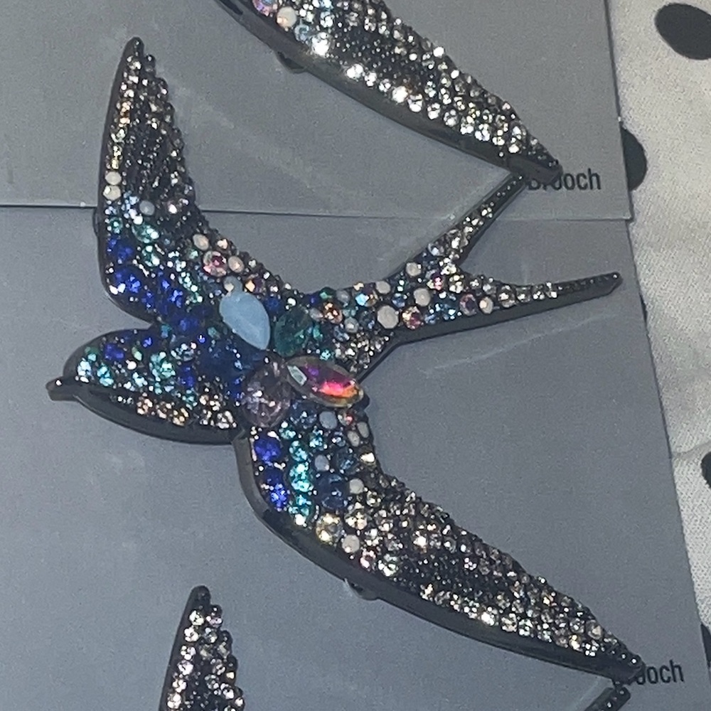 Crystal Swallow Brooch Pin - Iridescent Blue Multi